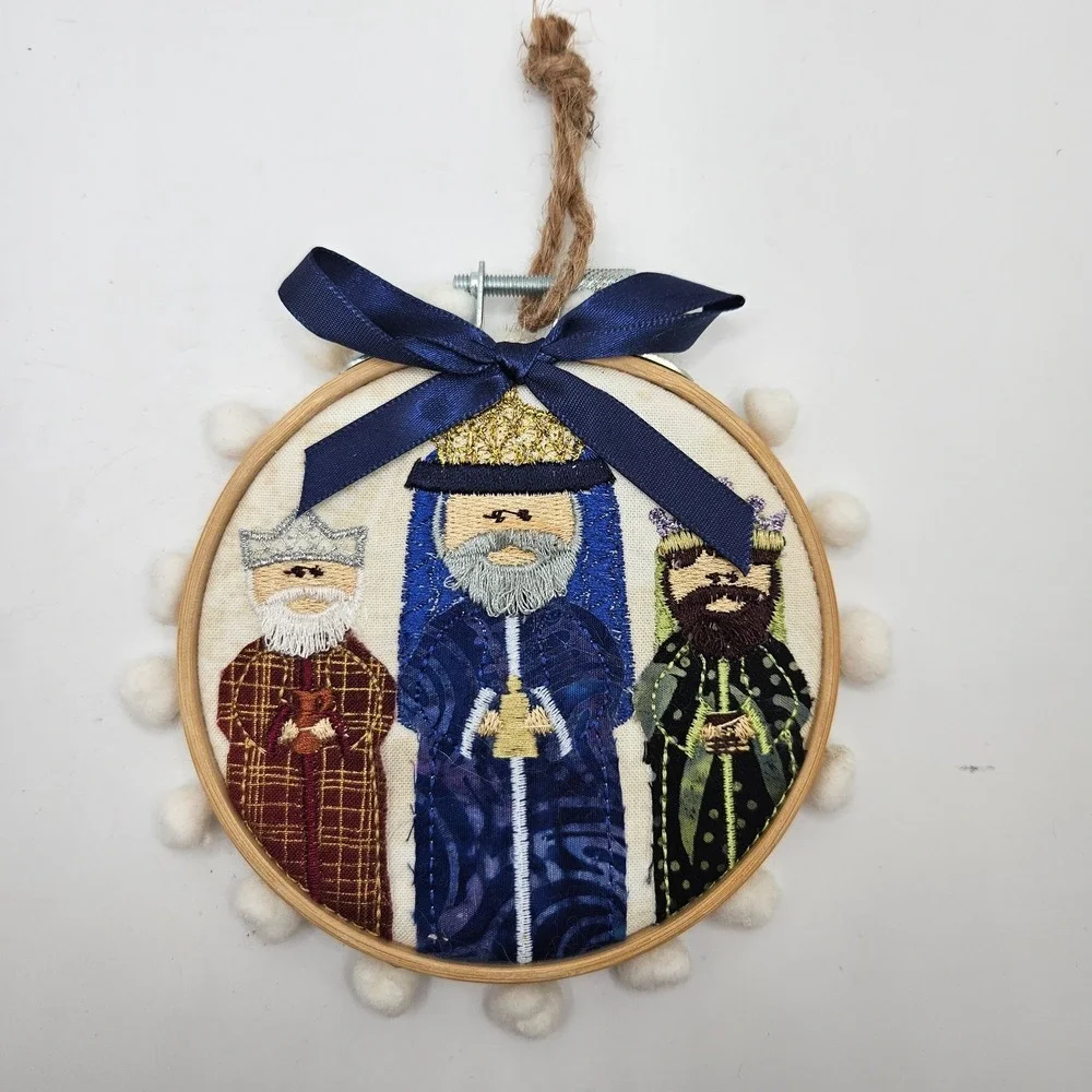 Handmade Embroidery Hoop Three Wise Men‎ Ornament Nativity Christmas Wall Decor